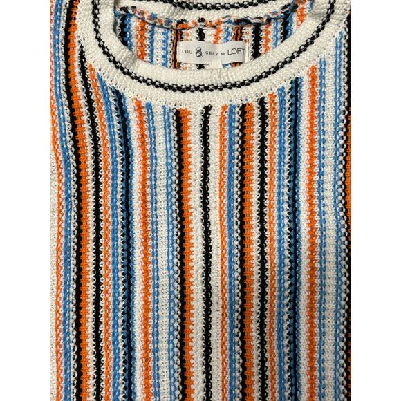 Lou & Grey Loft Fringe Sleeveless Striped Sweater Tank Cream Orange Blue size xs - Picture 4 of 13